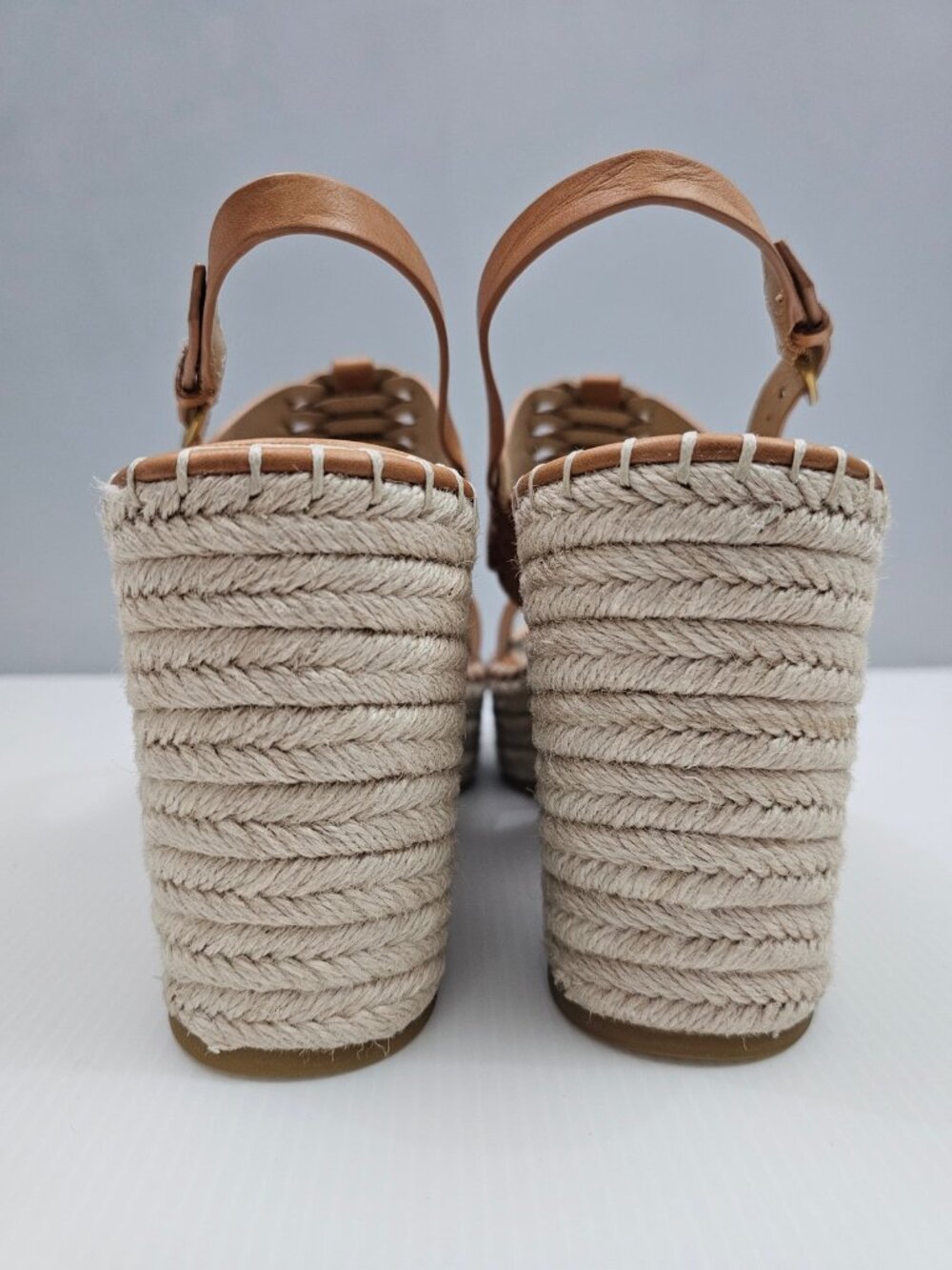 Veronica Beard Riya Wedge Espadrille Sandal Womens 10 Tan Leather Platform NEW - Picture 12 of 15